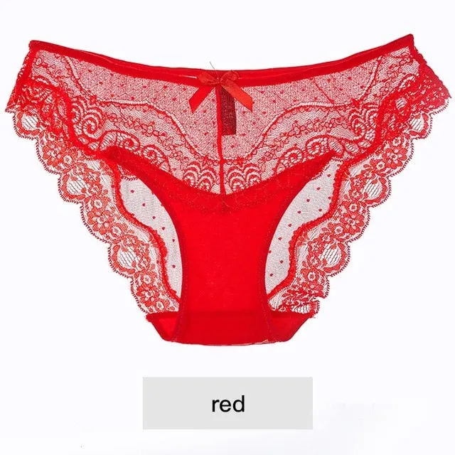 8colors Sexy Lace Panties Soft Breathable Briefs Women Underwear Ladies Panty Transparent Tempting Low-Rise Cotton Lingerie