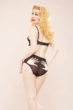 Bettie Page Retro hand print HW pant peach