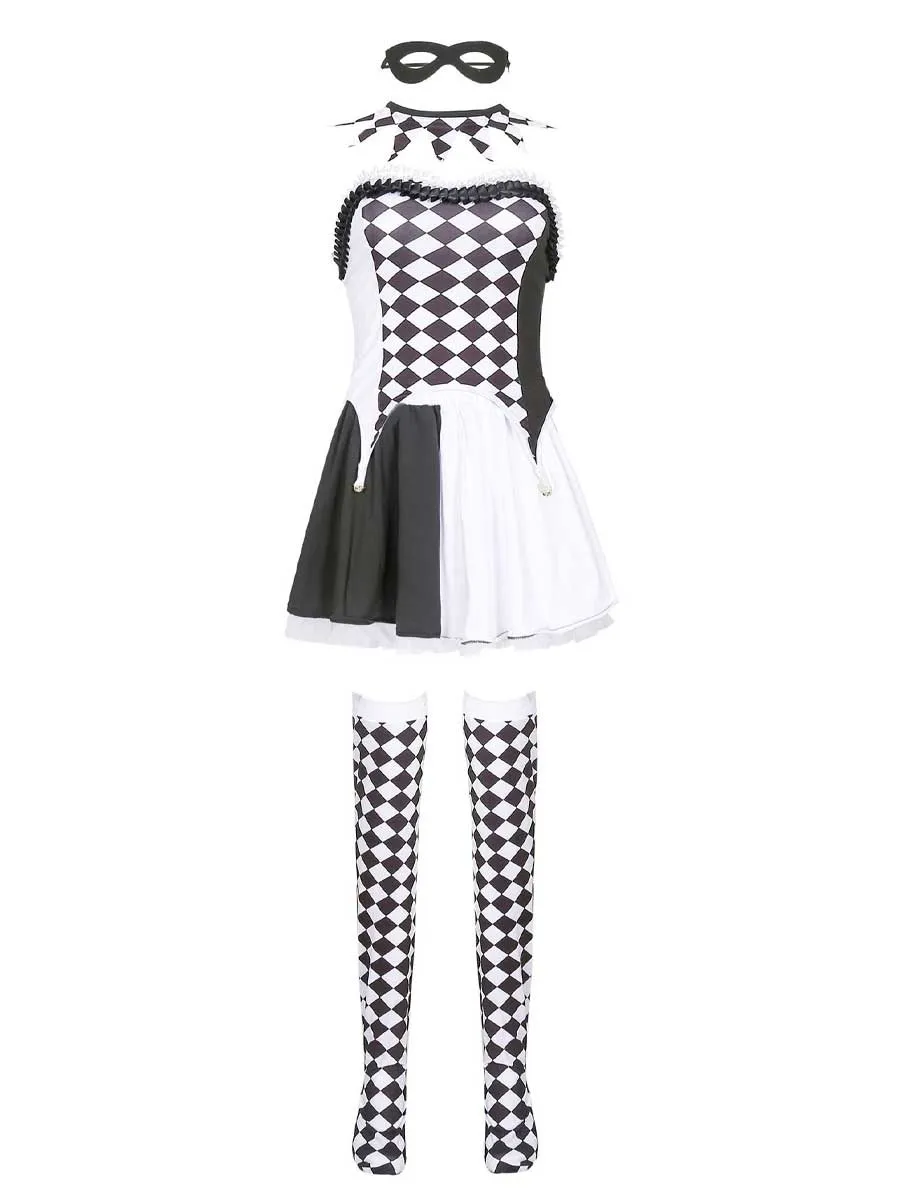 Black and White Checkered Clown Costume