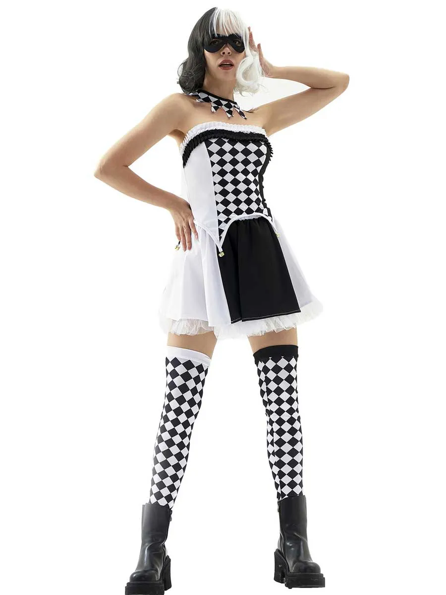 Black and White Checkered Clown Costume