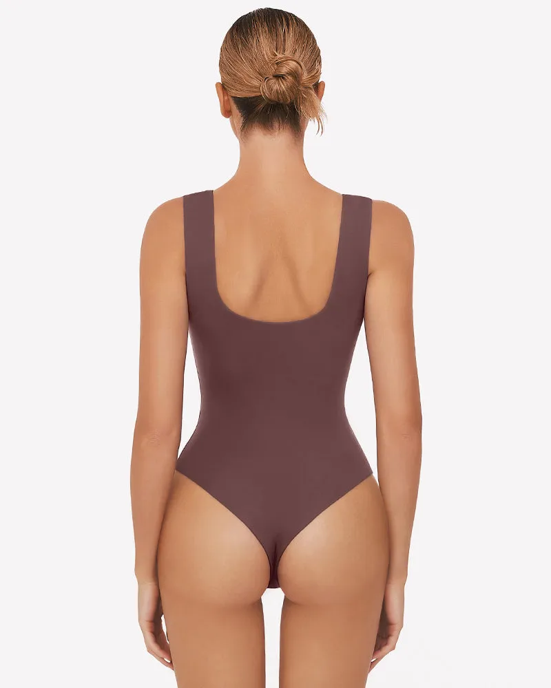 Button Down Square Neck Sleeveless Bodysuit
