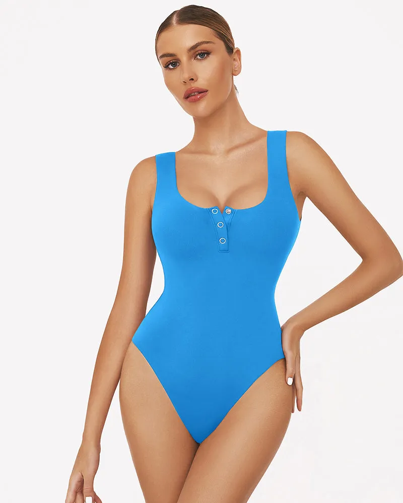 Button Down Square Neck Sleeveless Bodysuit