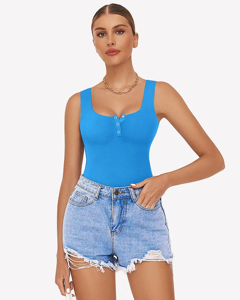 Button Down Square Neck Sleeveless Bodysuit