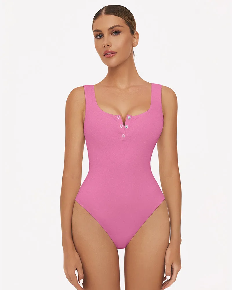 Button Down Square Neck Sleeveless Bodysuit