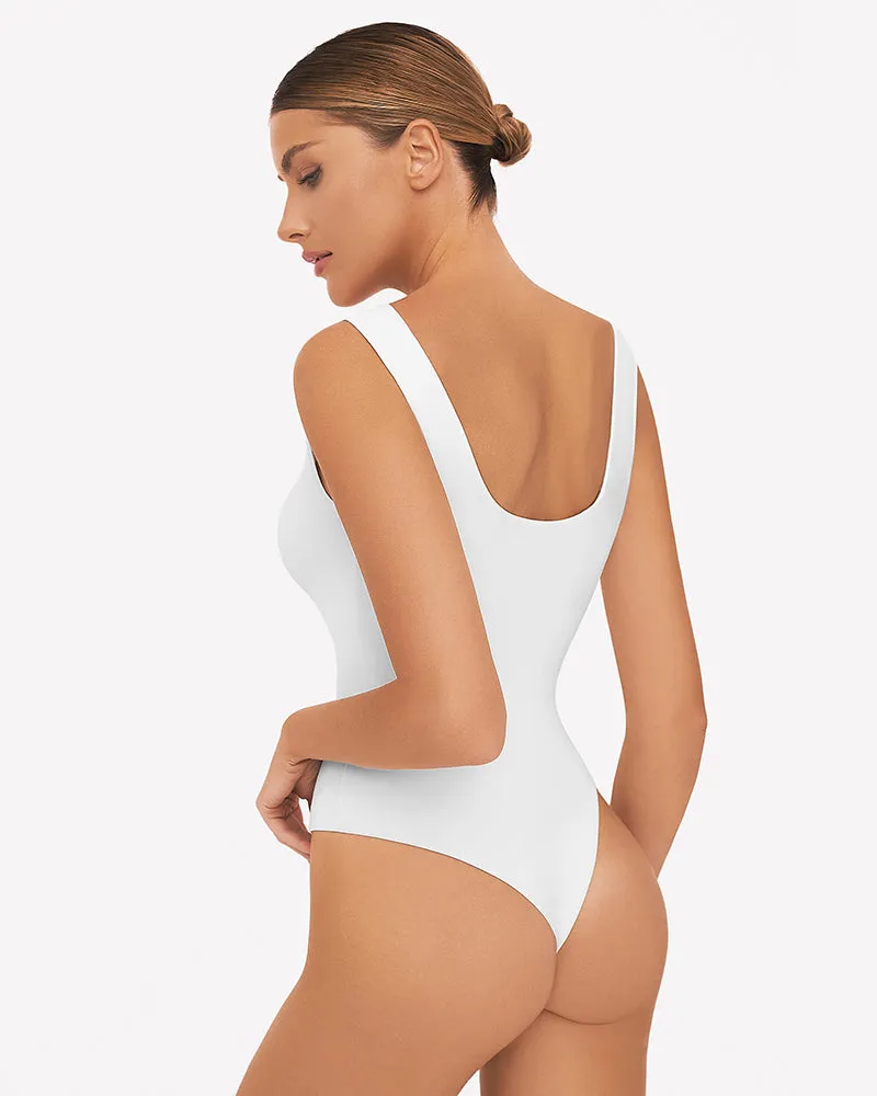Button Down Square Neck Sleeveless Bodysuit