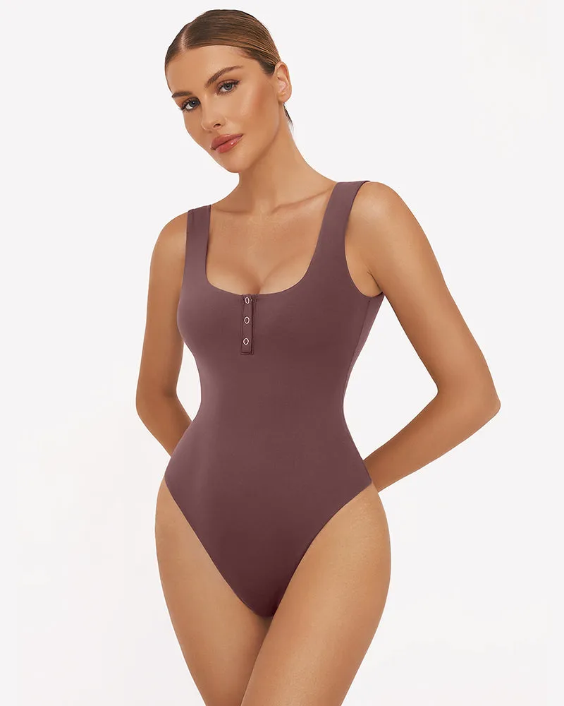 Button Down Square Neck Sleeveless Bodysuit