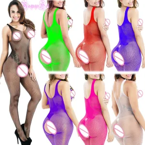 Erotic Sexy Plain Fishnet V Neck Teddy Cami Bodystocking Lingerie Club Pole Dancer Nighties Jumpsuit Open Crotch Latex Catsuit