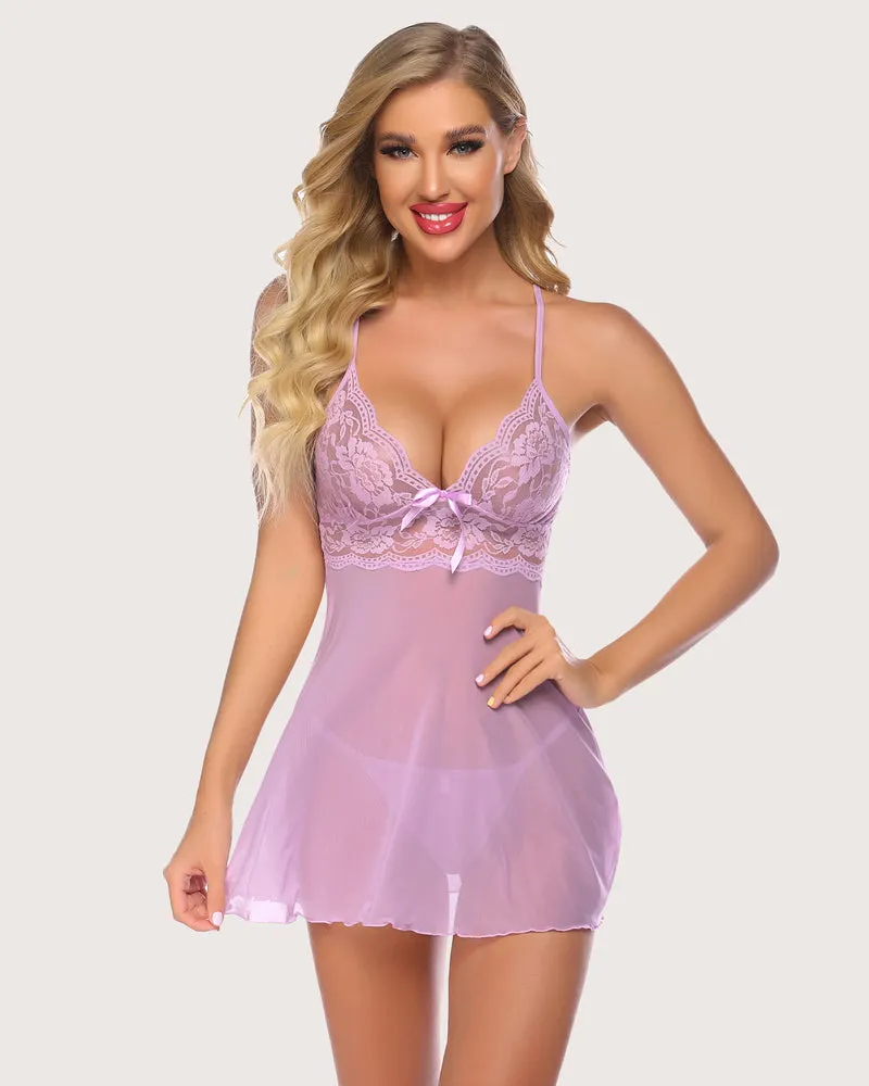 Lace Strap Halter V Neck Babydoll