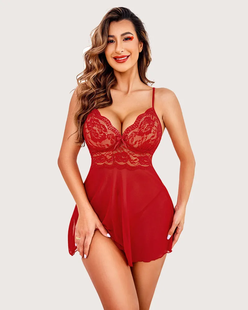 Lace Strap Halter V Neck Babydoll