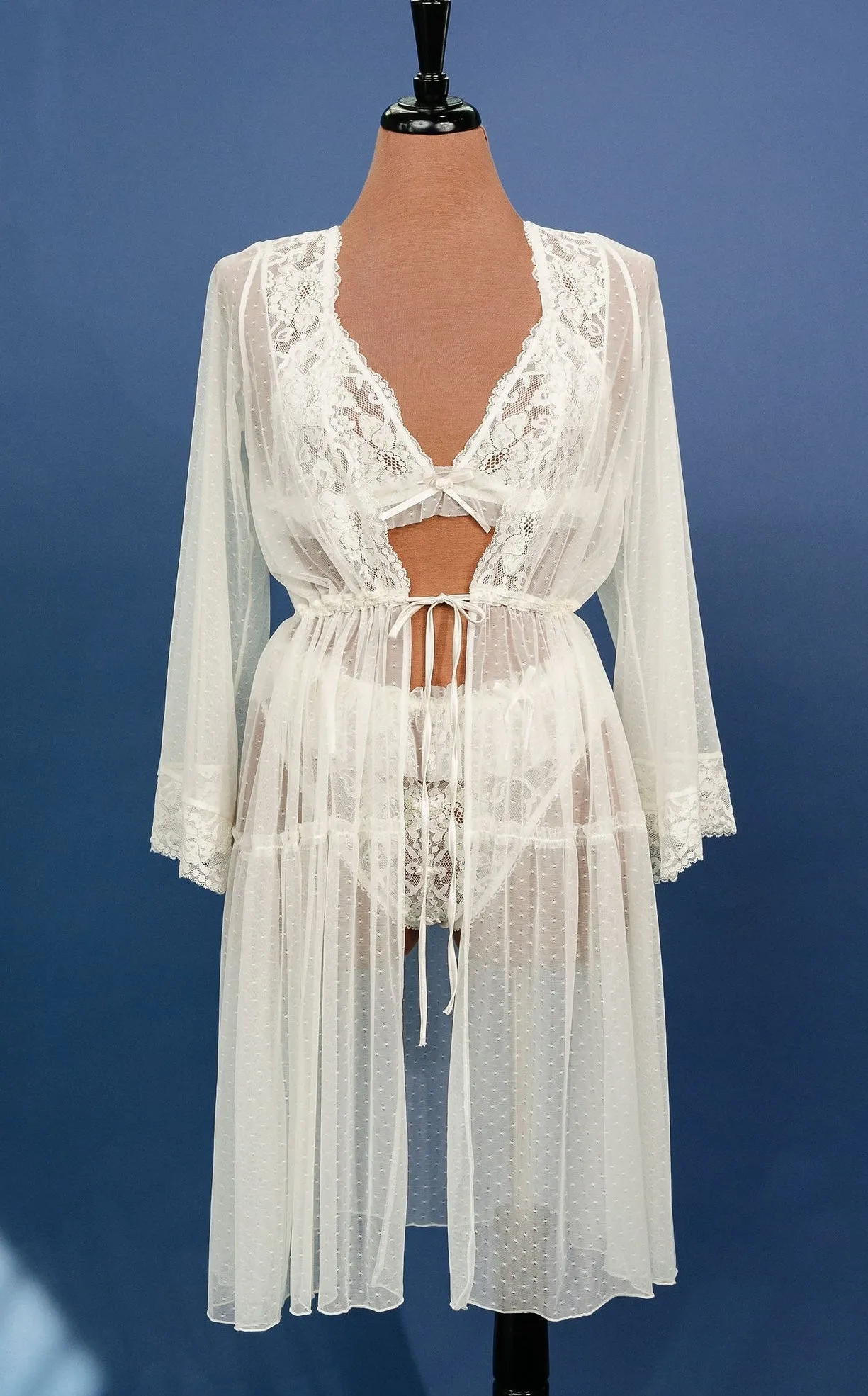 Lacy Dot Mesh Midi Robe - Iridescent Pearl