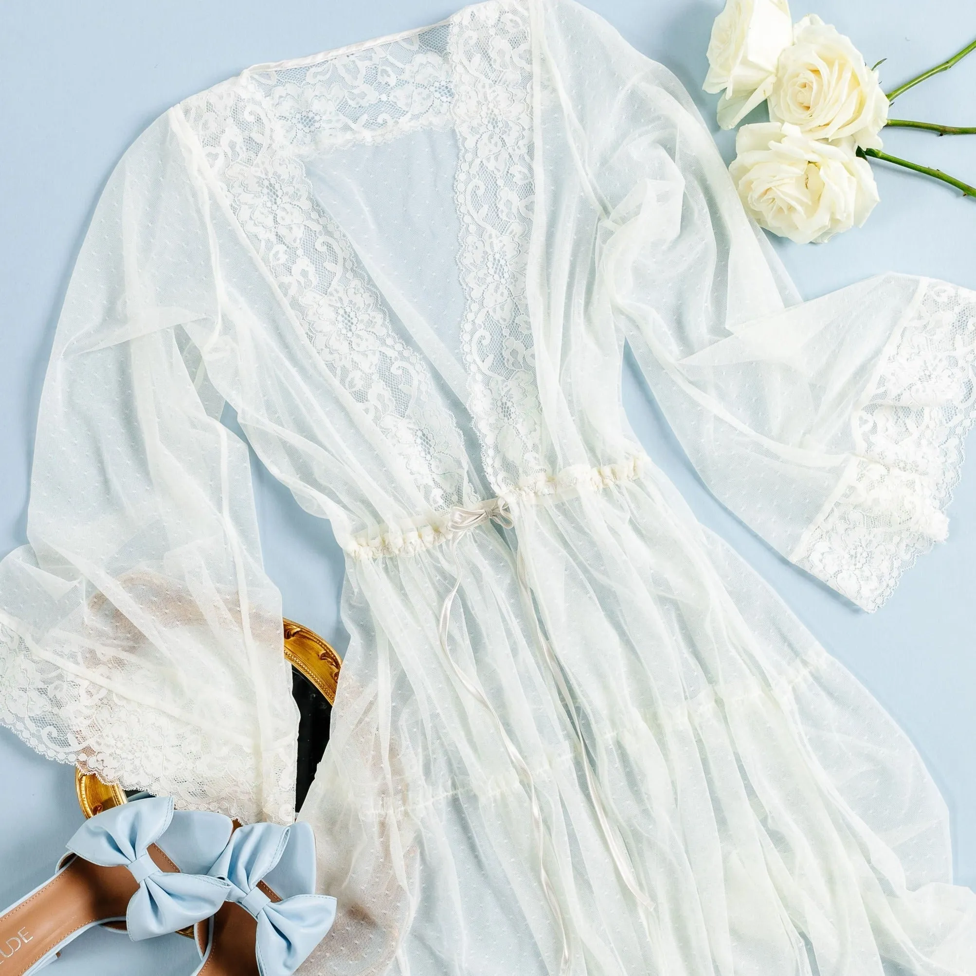 Lacy Dot Mesh Midi Robe - Iridescent Pearl