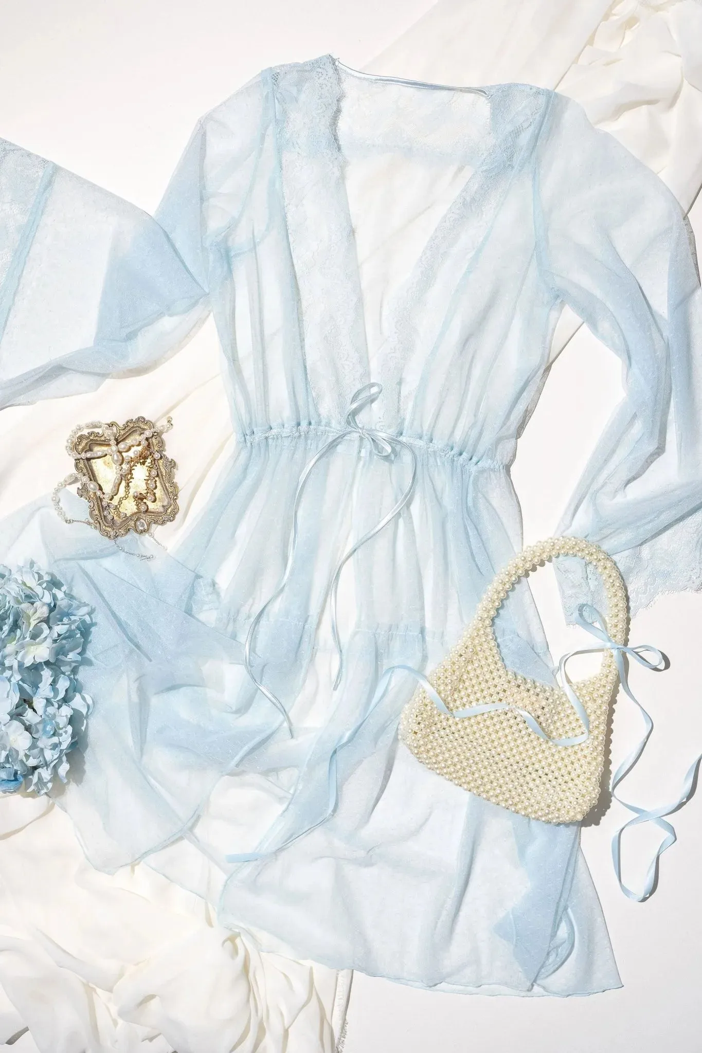 Lacy Dot Mesh Midi Robe - Something Blue