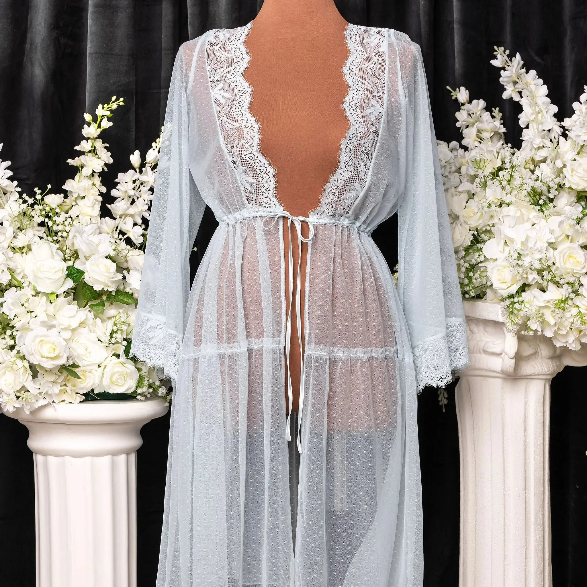 Lacy Dot Mesh Midi Robe - Something Blue