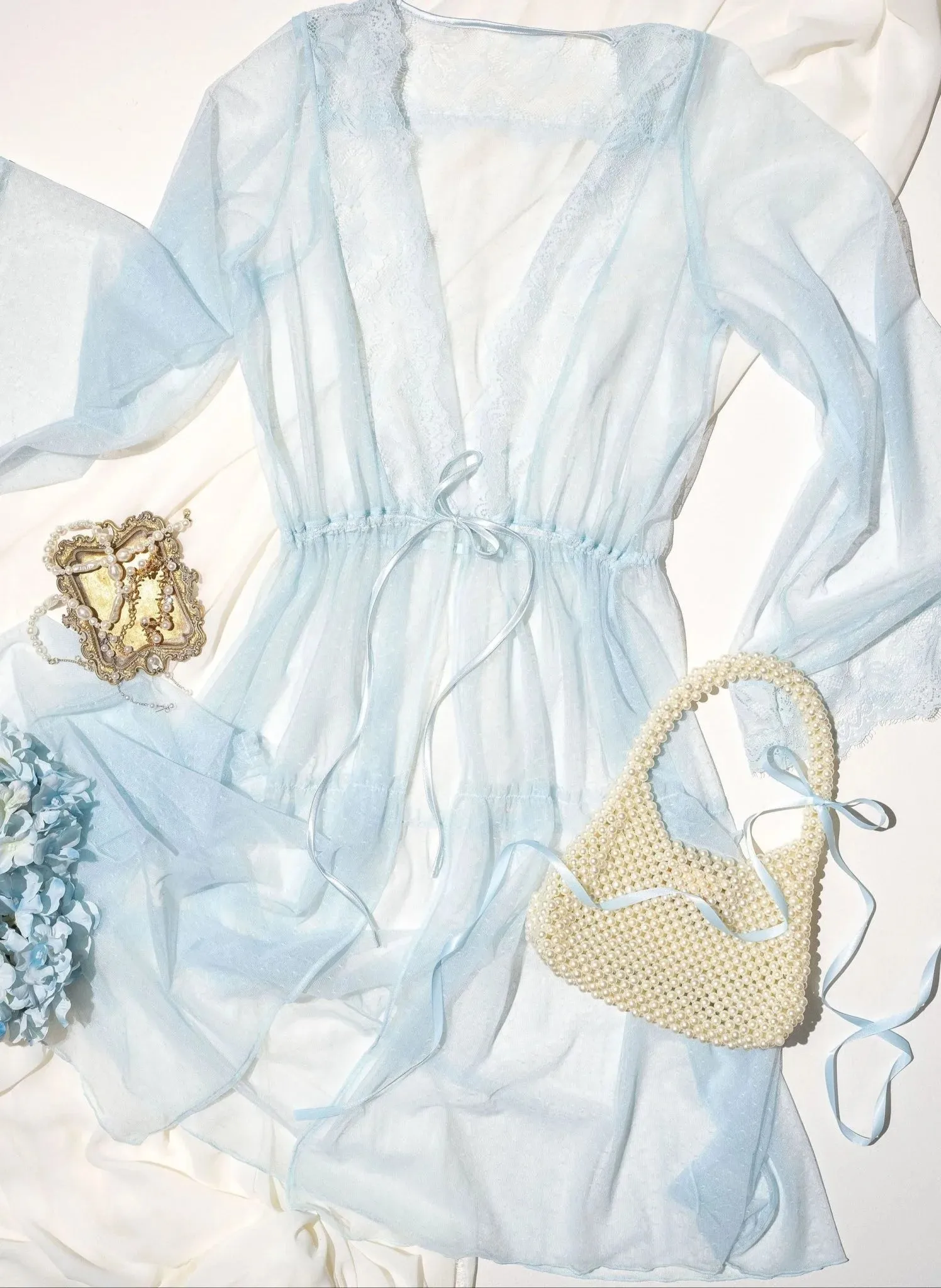 Lacy Dot Mesh Midi Robe - Something Blue