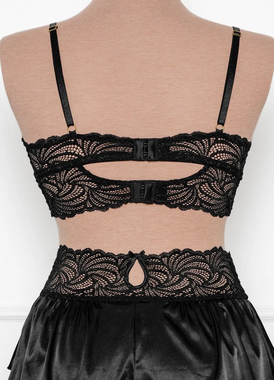 Lacy Satin Keyhole Bralette - Black