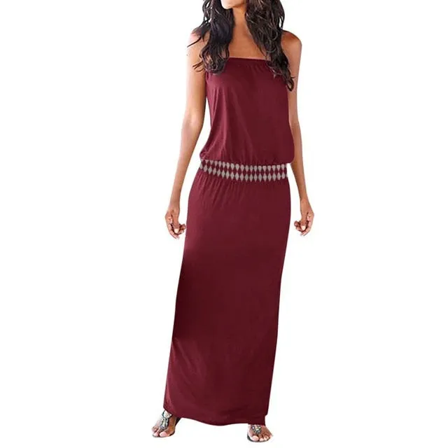 Maxi Dress Tube Top Womens Bandeau Holiday Off Shoulder Long Dress Ladies Summer New Fashion Solid Sundress Vestidos Robe Femme