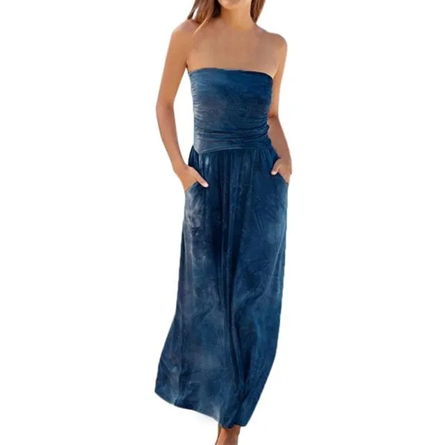 Maxi Dress Tube Top Womens Bandeau Holiday Off Shoulder Long Dress Ladies Summer New Fashion Solid Sundress Vestidos Robe Femme
