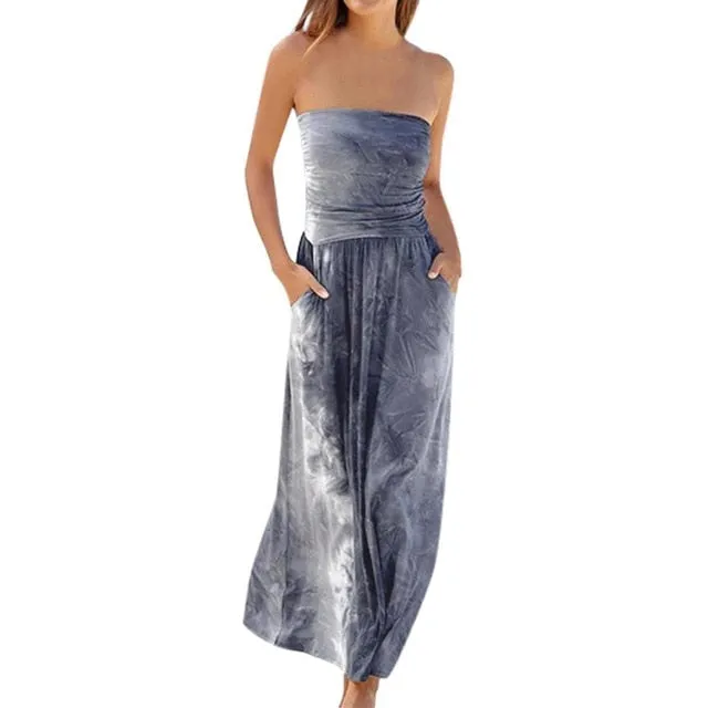 Maxi Dress Tube Top Womens Bandeau Holiday Off Shoulder Long Dress Ladies Summer New Fashion Solid Sundress Vestidos Robe Femme