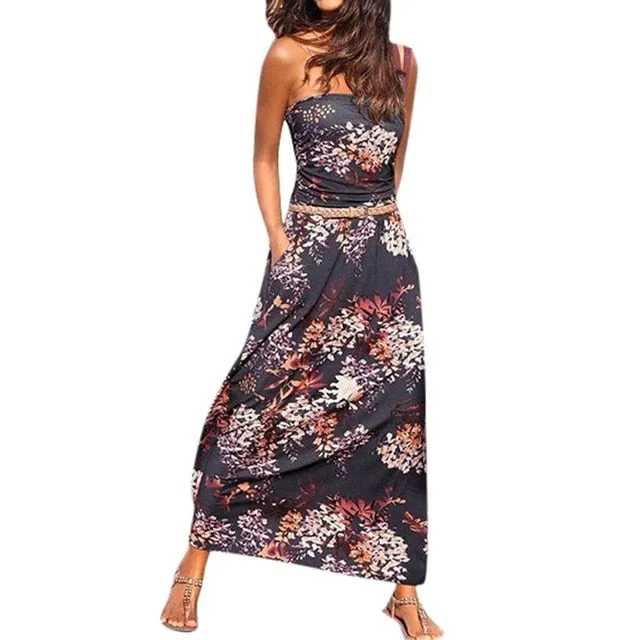 Maxi Dress Tube Top Womens Bandeau Holiday Off Shoulder Long Dress Ladies Summer New Fashion Solid Sundress Vestidos Robe Femme