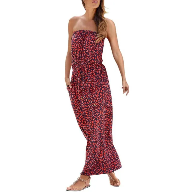 Maxi Dress Tube Top Womens Bandeau Holiday Off Shoulder Long Dress Ladies Summer New Fashion Solid Sundress Vestidos Robe Femme
