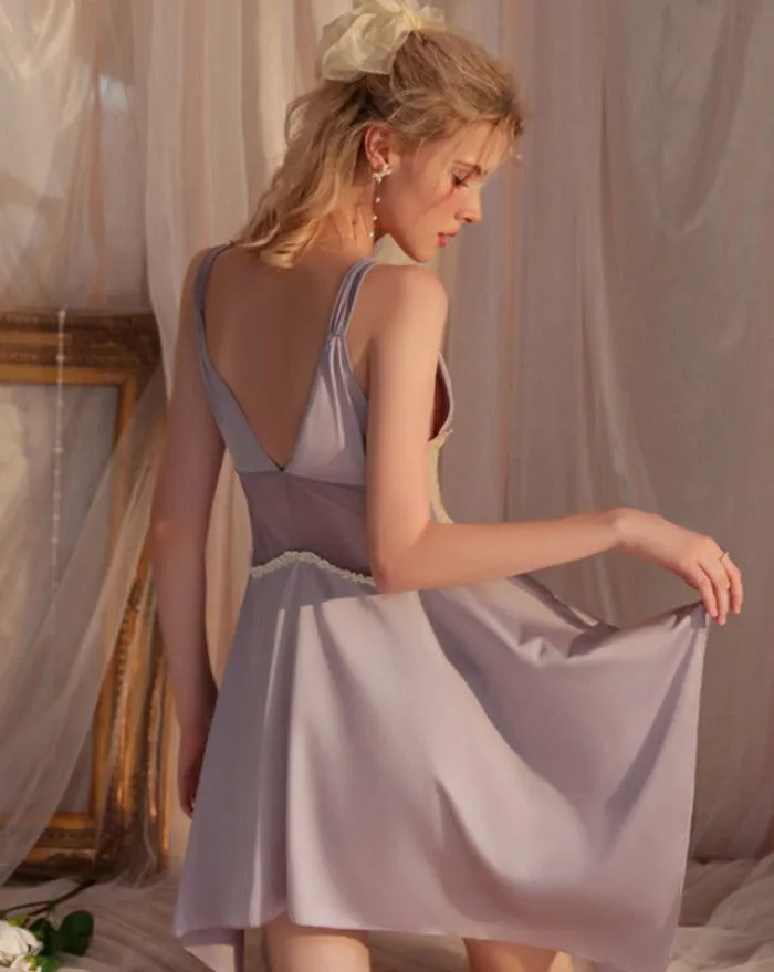 Muted Grey Silky Loose Nightgown with Lace detail