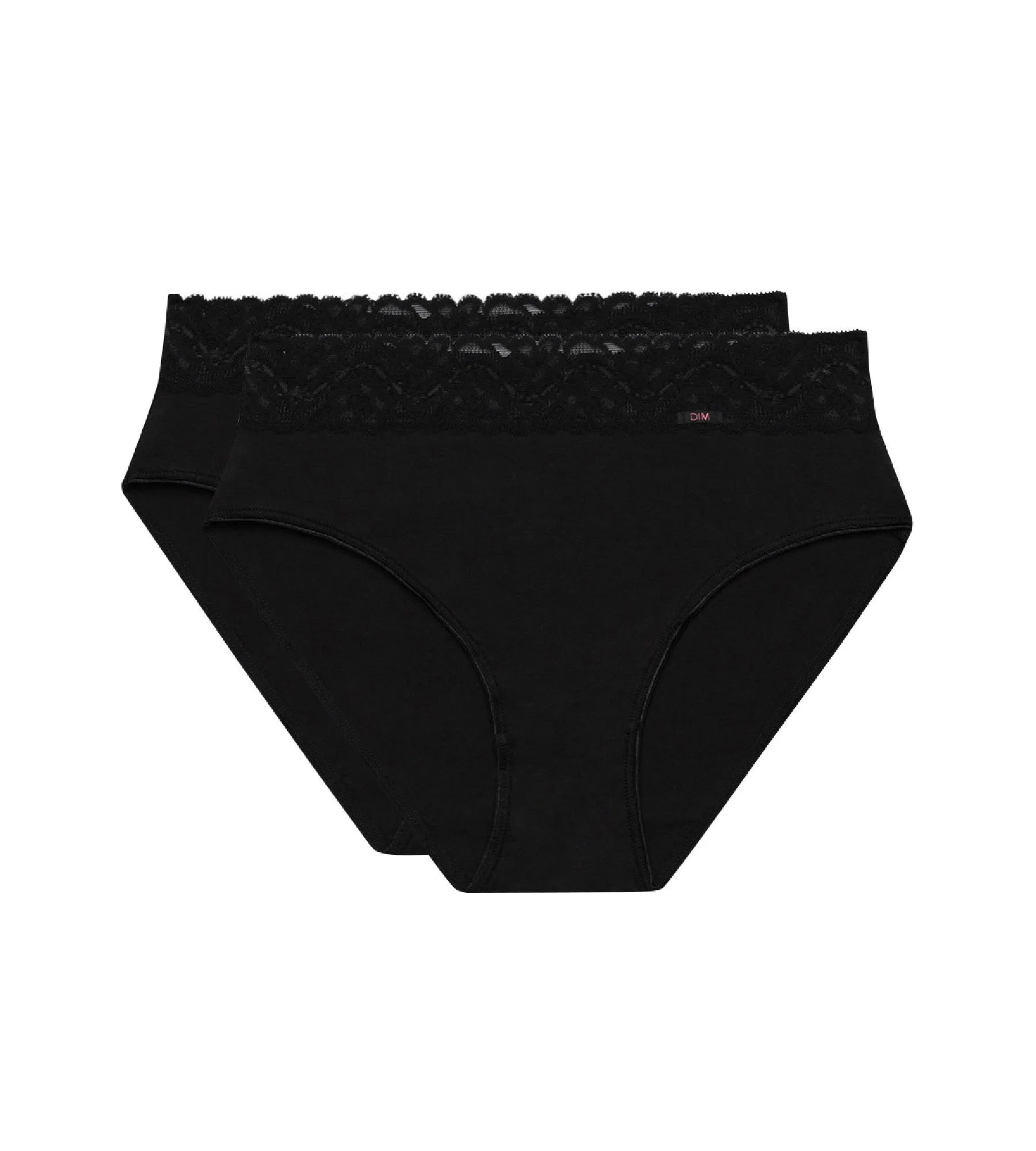 Pack of 2 pairs of Coton Plus Fminine high rise bikini knickers in black