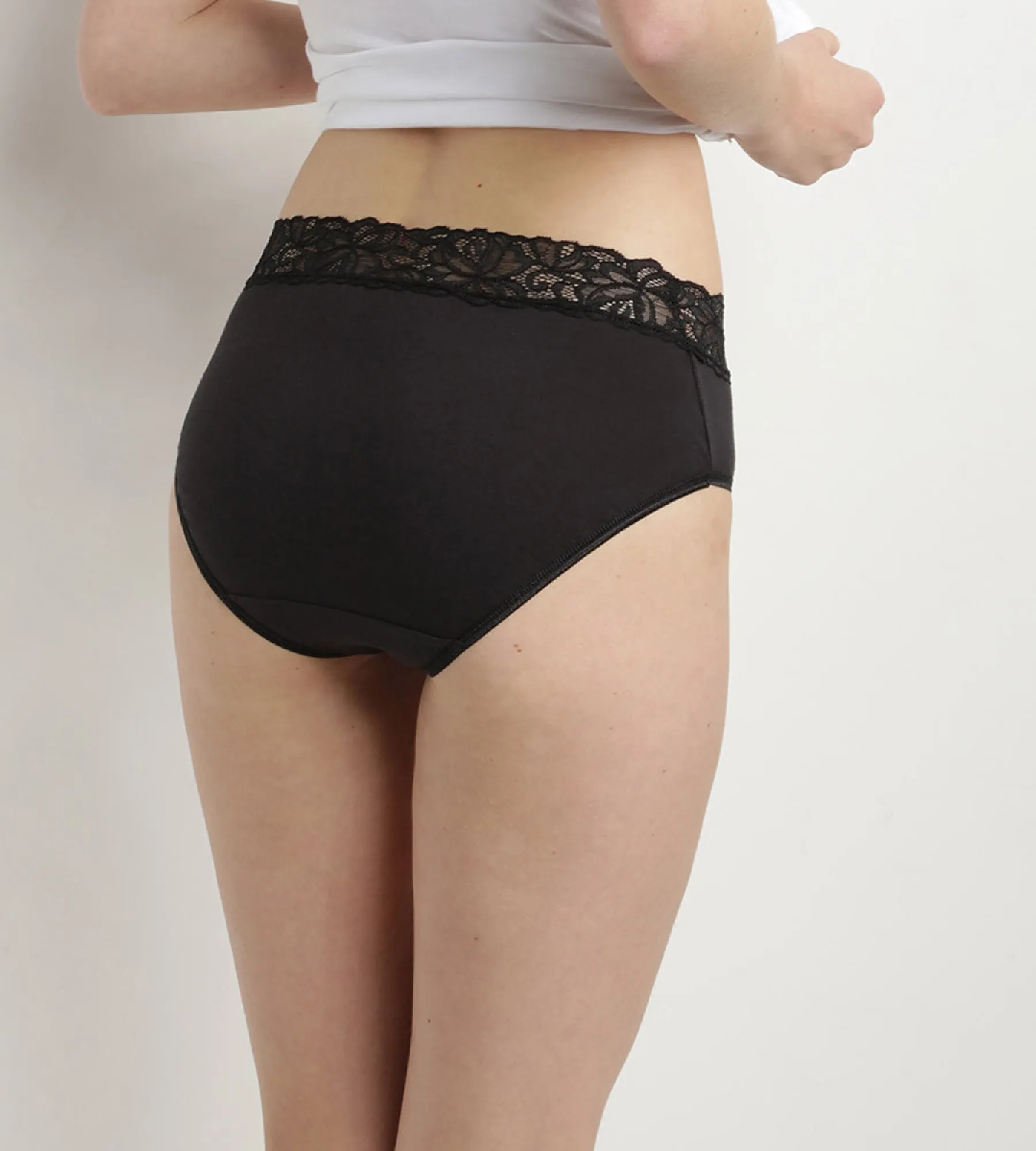 Pack of 2 pairs of Coton Plus Fminine high rise bikini knickers in black