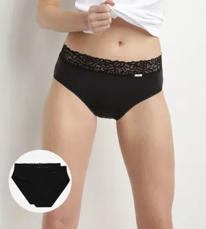 Pack of 2 pairs of Coton Plus Fminine high rise bikini knickers in black