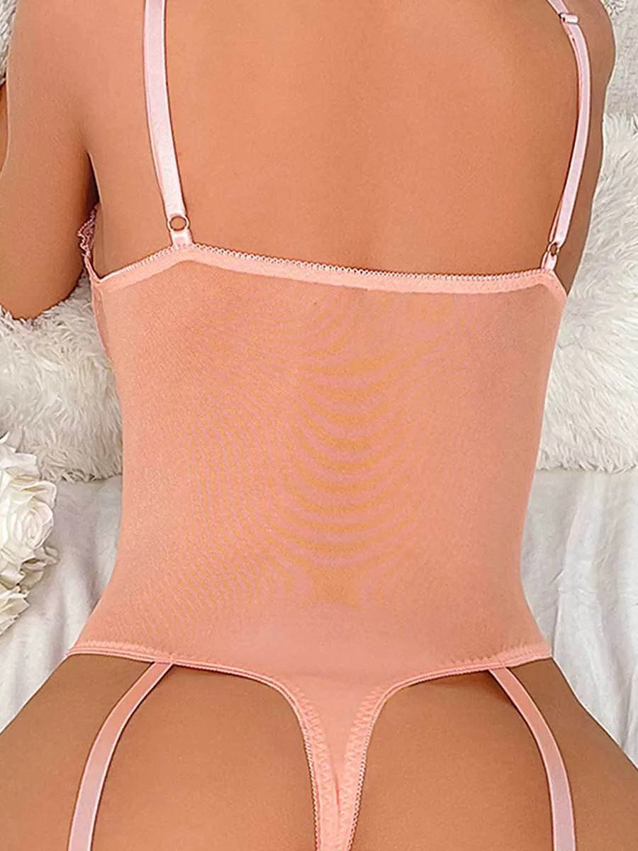 Pink Lace Cut Out Teddy Lingerie