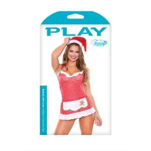 Santa's Helper Costume Set; Hat. Apron Back Dress. and Ruffled Panty