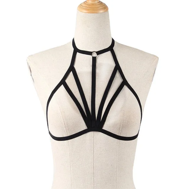 Sexy Alluring Bustier Bandage Cage Cupless Bra Goth Lingerie Elastic Lingerie Bandage Belt Crop Tops