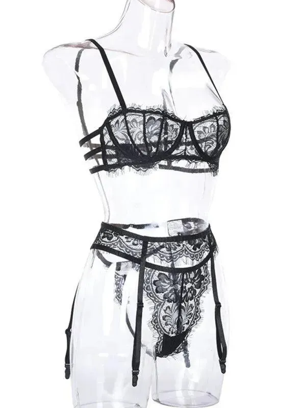 Sexy Hollow Suspender Lingerie Set