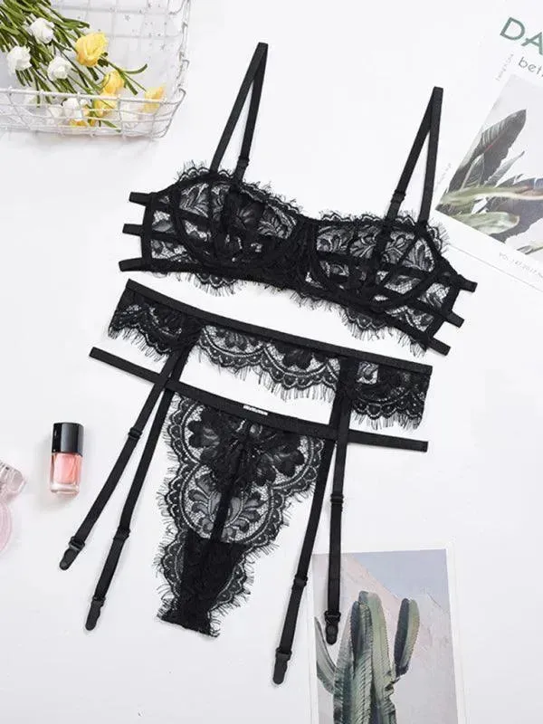 Sexy Hollow Suspender Lingerie Set