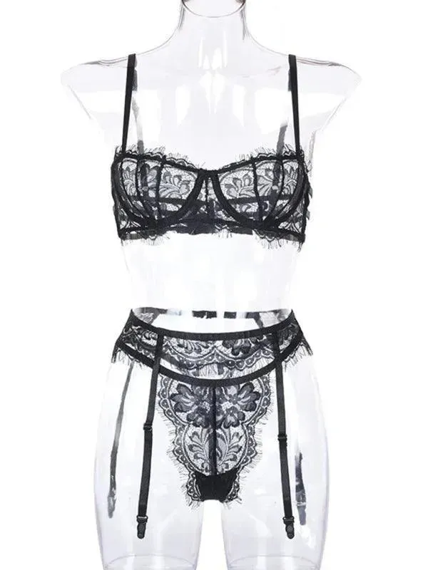 Sexy Hollow Suspender Lingerie Set