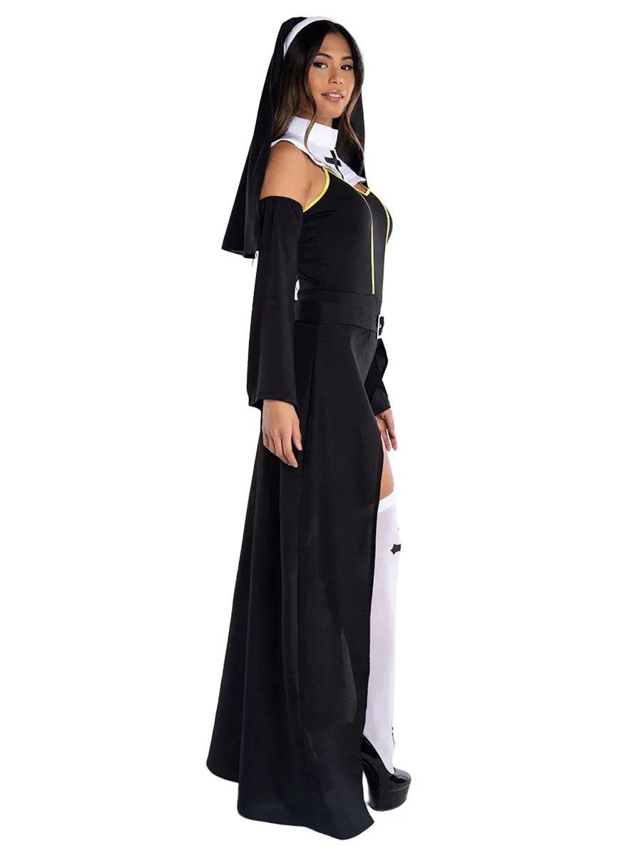 Sister Nun Cosplay Bodysuit with Open Skirt