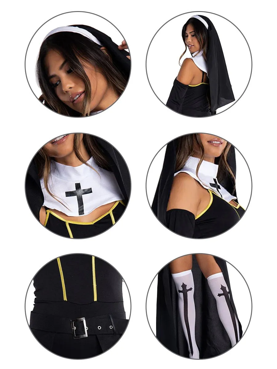 Sister Nun Cosplay Bodysuit with Open Skirt