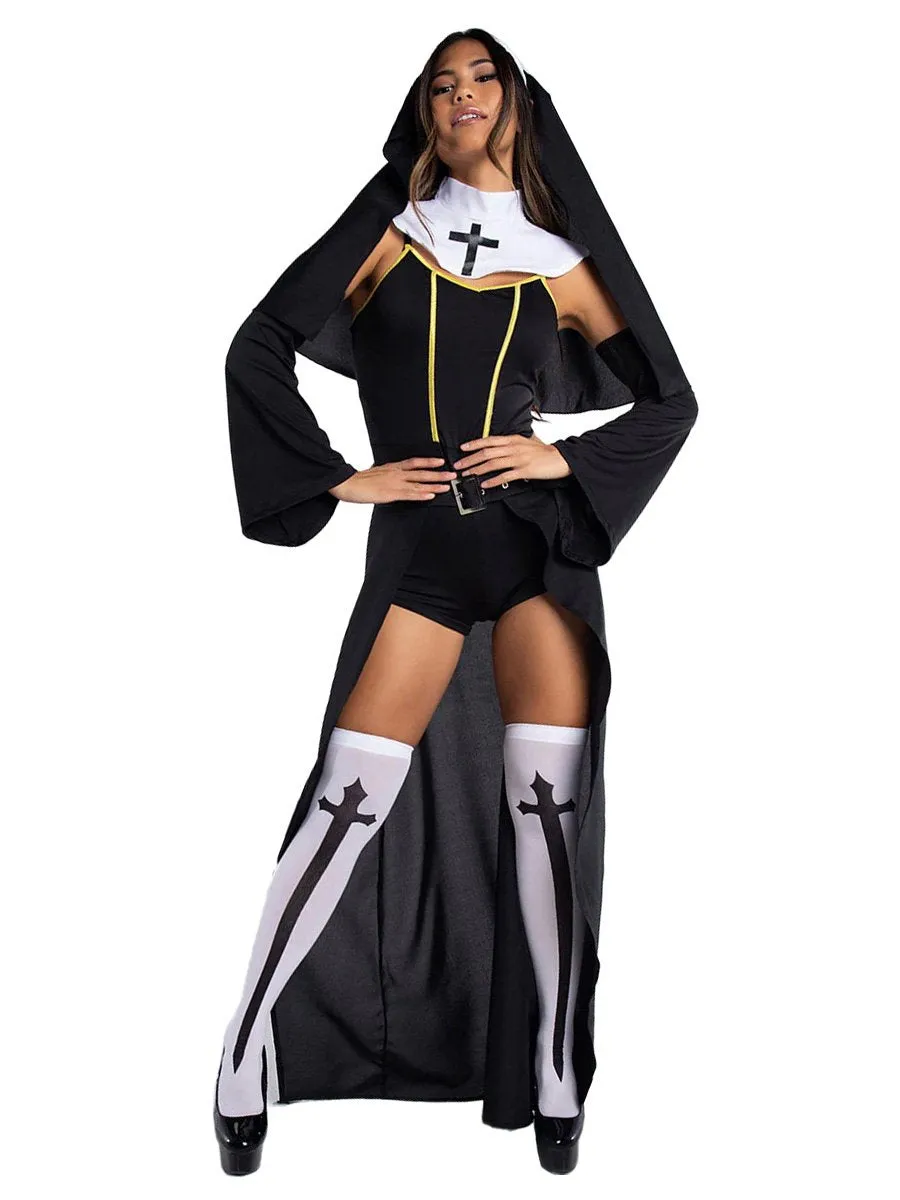 Sister Nun Cosplay Bodysuit with Open Skirt