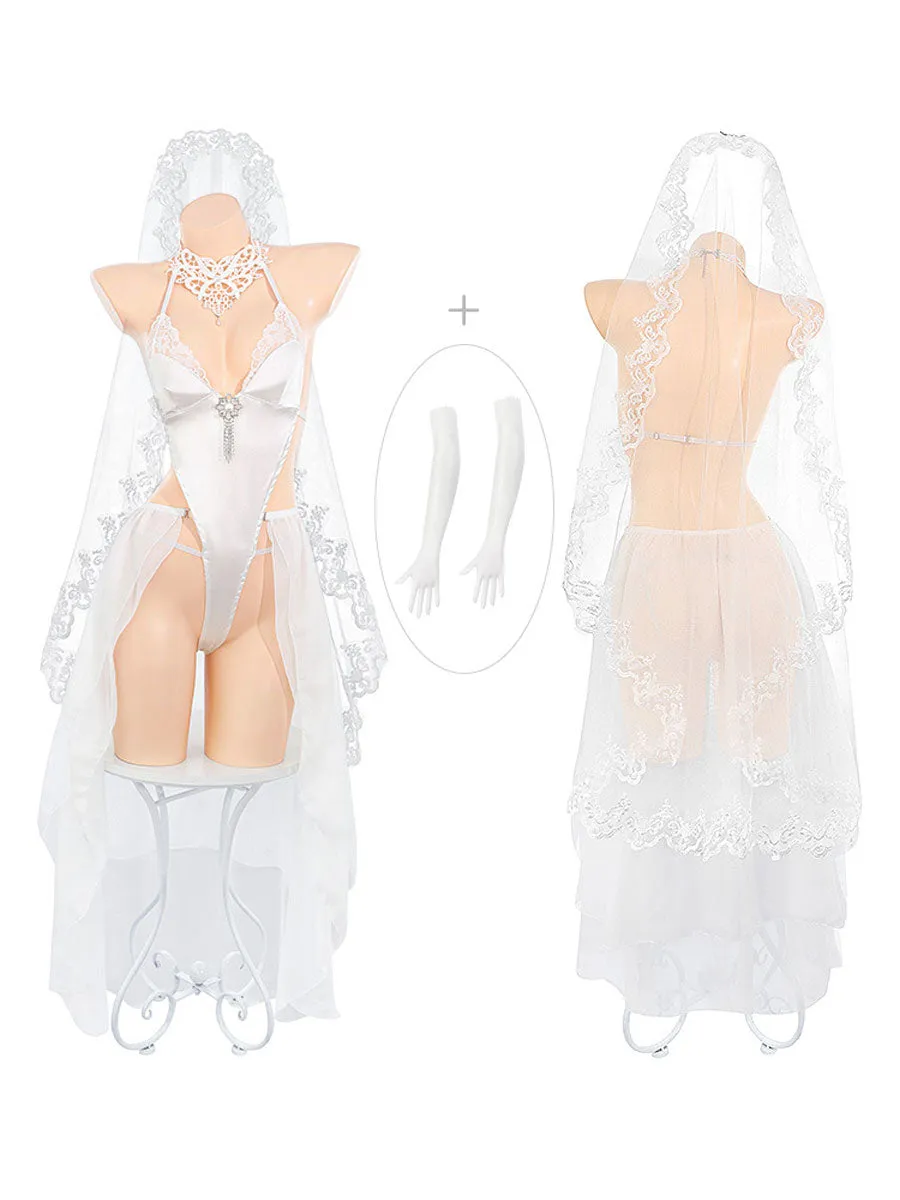 White Satin Bridal Cosplay Lingerie