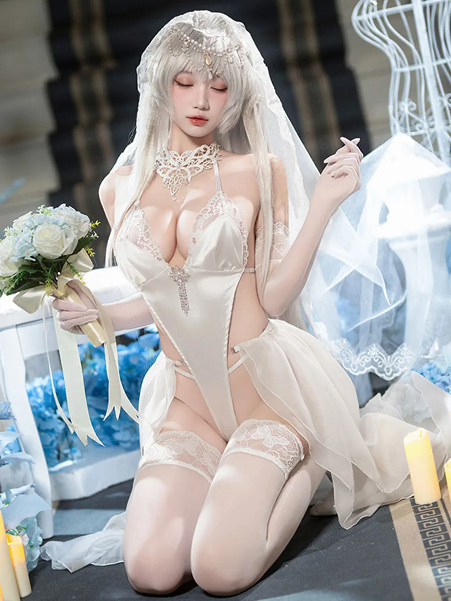 White Satin Bridal Cosplay Lingerie