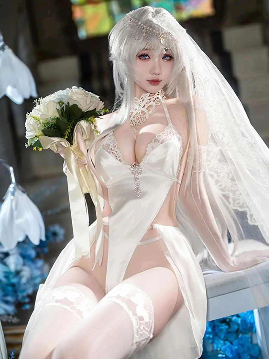 White Satin Bridal Cosplay Lingerie