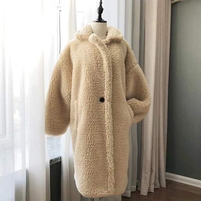 Winter Overcoat Women Faux Fur Coat Luxury Long Fur Coat teddy Jacket Loose Lapel Shaggy Coat Plus Winter Thick Warm Fluffy