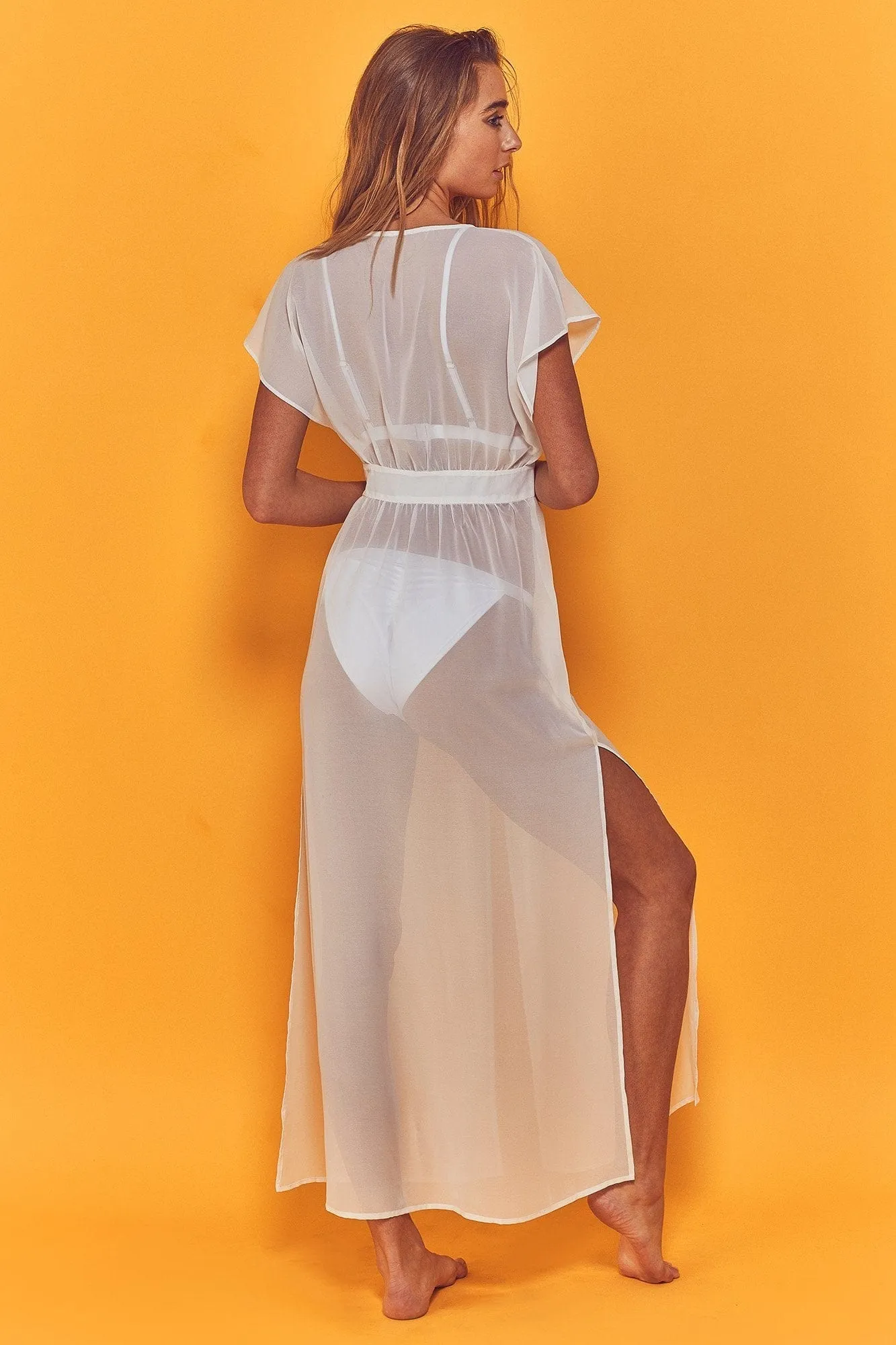 Wolf & Whistle Zahida Open Front Maxi Beach Dress White