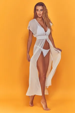 Wolf & Whistle Zahida Open Front Maxi Beach Dress White